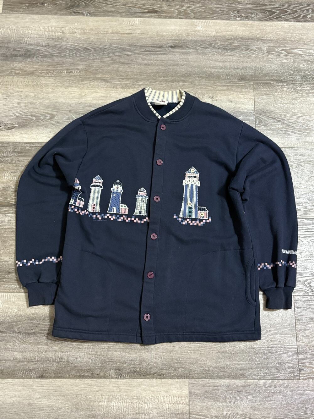 Vintage 90s Art Unlimited Lighthouse Cardigan Made In USA Retro - Men’s Large